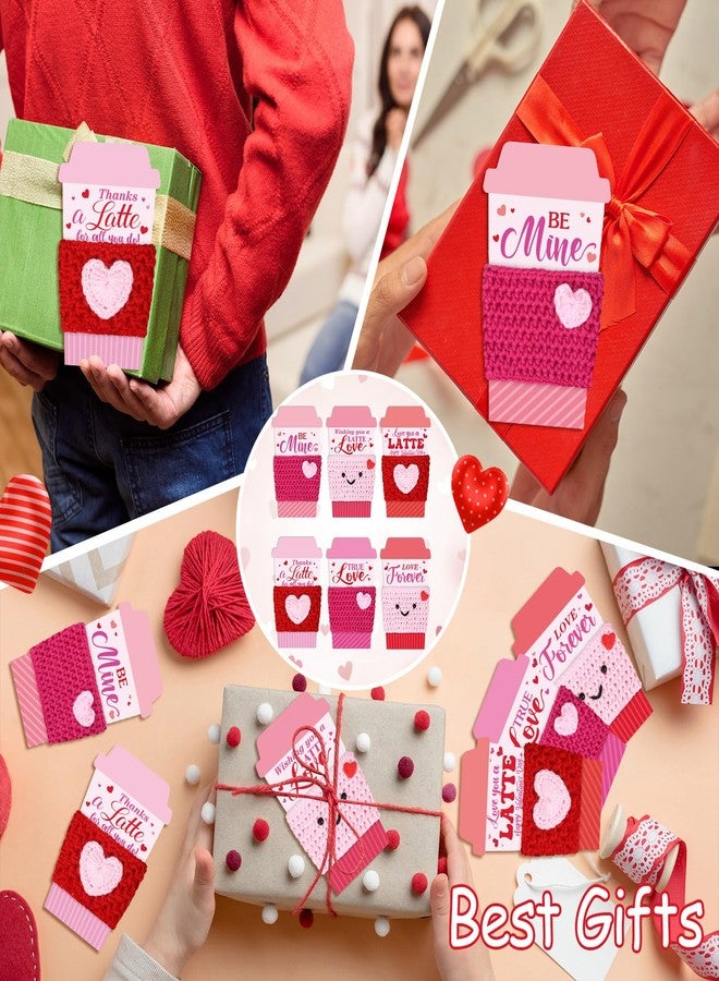 Potchen 6 Set Valentine's Day Gift Card Holders with Heart Crochet Coffee Cozy Sleeve Pink Valentines Coffee Cup Gift Card Sleeves for Appreciation Teacher Friends Colleague Staff Party Favors - Image 5